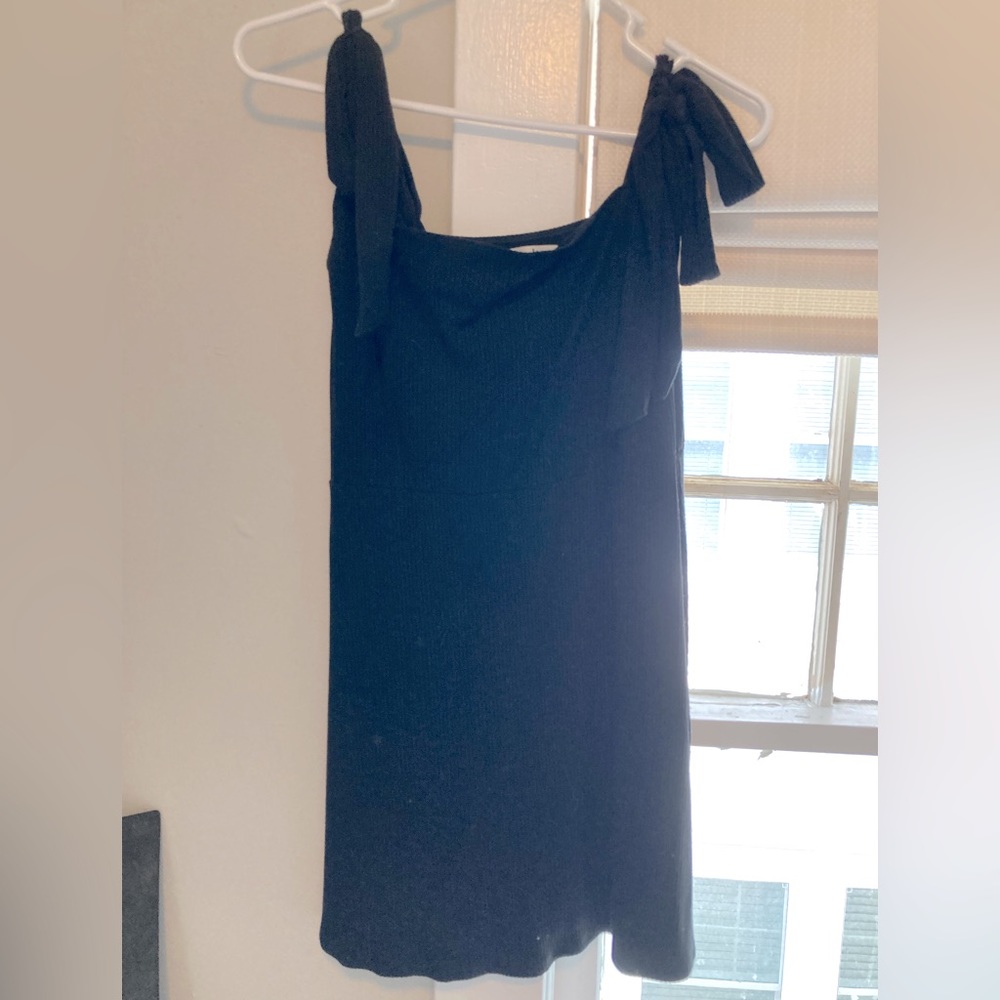 Reformation tie shoulder ribbed dress